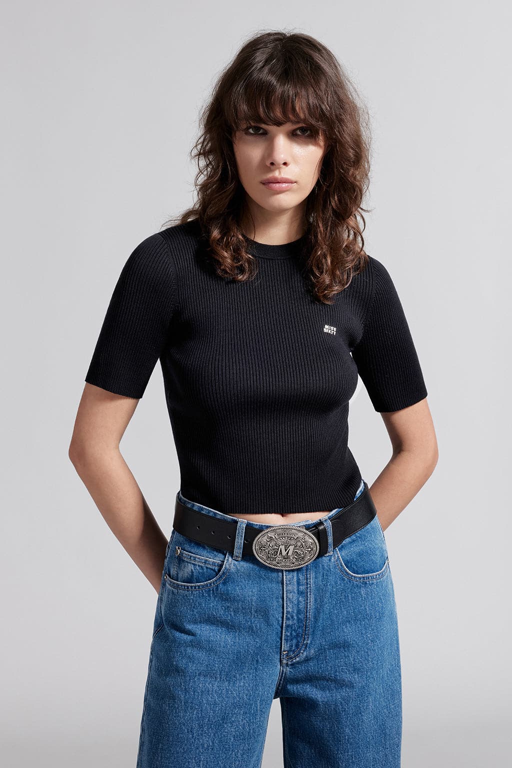 Round Neck Slim Fit Cropped Kint Top
