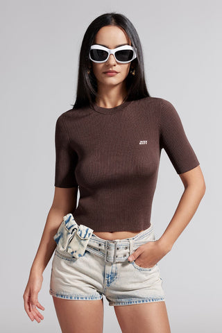 Round Neck Slim Fit Cropped Kint Top