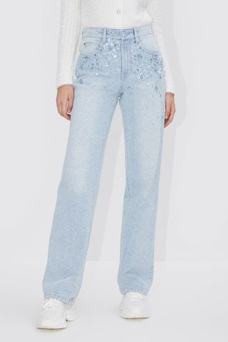 High Waist Jeans With Beaded Embellishment