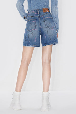 Graffiti Print Denim Shorts
