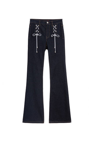 Forbidden City Culture Development Flared Jeans With Crystal Lace