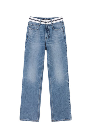 High Waist Straight Fit Jeans With Patchwork