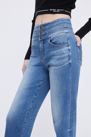 Retro Three Rings High Waist Blue Jeans