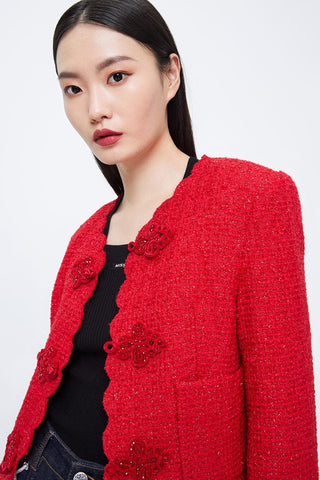 Forbidden City Culture Development Tweed Jacket With Oriental Buckle