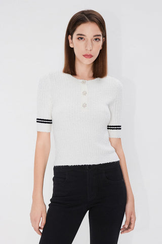 Crewneck Striped Wool Sweater With Pearl