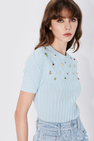 Knit Shirt With Fruit Embellishment