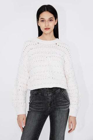Textured Crew Neck Velor-Knitted Sweater