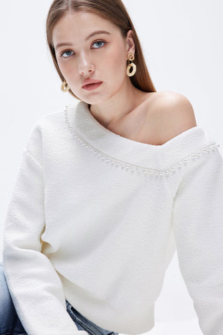 Sexy Off-Shoulder Pearl Sweater