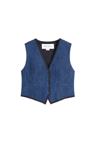 Colour Contrast Cropped Denim Vest With V-Neck
