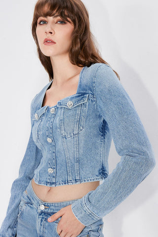 Vintage Square Neck Acetate Denim Shirt