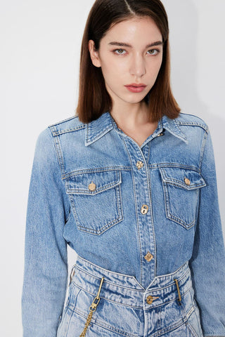 Vintage Denim Shirt With Gold Buttons