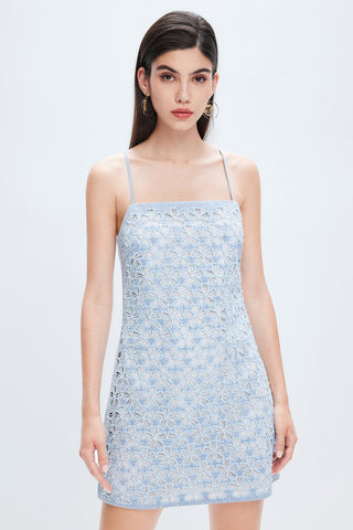 Light Blue Denim Dress With Delicate Embroidered
