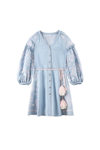 V-Neck Latern Shape Sleeves Dress