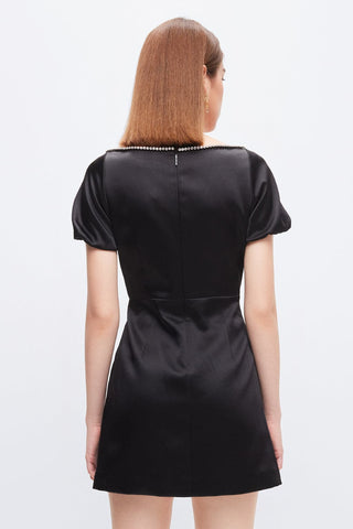 Square Neck Crystals Puff Sleeves Dress