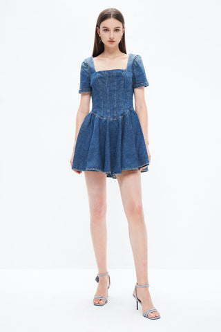 Vintage Square Neck Tunic Denim Dress