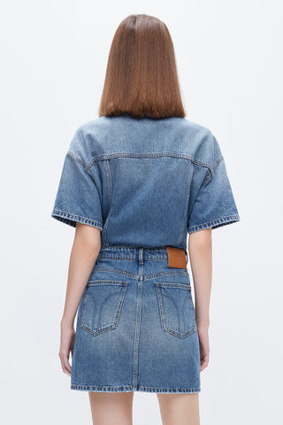 Cotton Short Sleeves Denim Shirt Dress