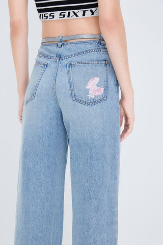 Baggy Belted Straight Fit Jeans