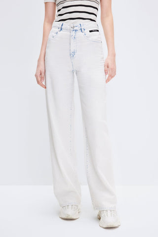 Baggy Linen Cotton Vintage Fringes Trim Straight Jeans