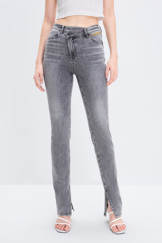 Slant Placket Jeans With Silk