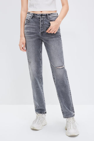 Black And Gray Straight Fit Denim Jeans With Silk