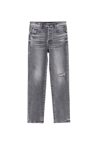 Black And Gray Straight Fit Denim Jeans With Silk