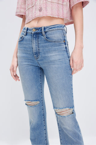 Flared Denim Jeans With Silk