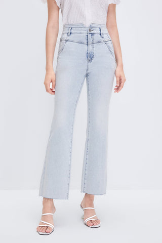 Light Blue Stretchy Flare Jeans With Silk Blend