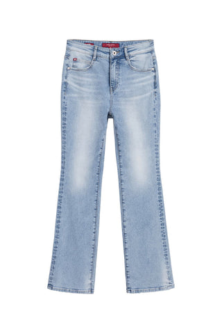 Cotton Elastic Retro Light Blue Bootcut Jeans