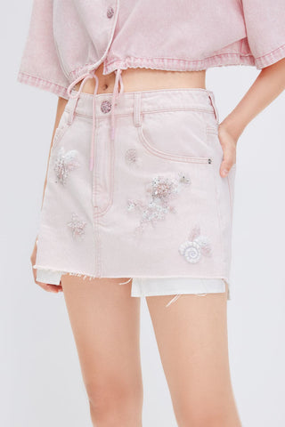 Denim Skirt With Embroidery Embellishment