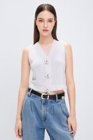V-Neck Sequined Wool Vest