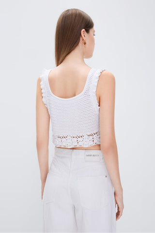 Square Neck Cropped Woven Tank Top