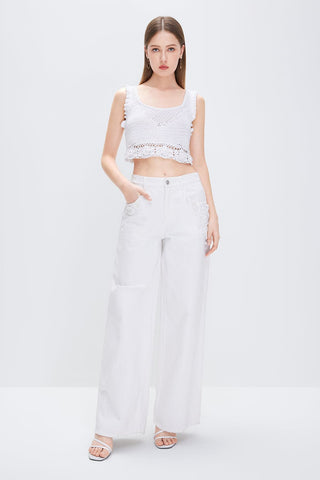 Square Neck Cropped Woven Tank Top
