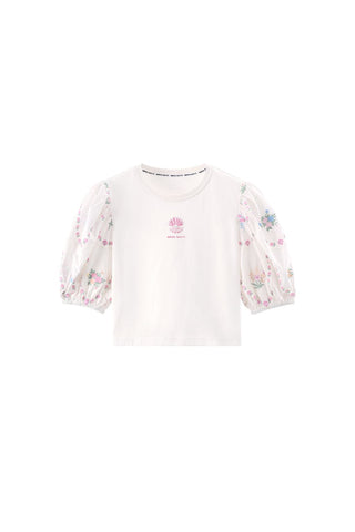 Sweet Puff Sleeves T-Shirt With  Beaded