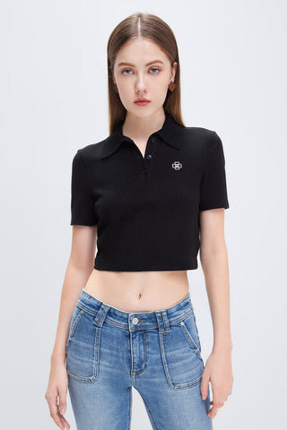 Polo Neck Clover Embroidery T-Shirt