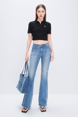 Polo Neck Clover Embroidery T-Shirt