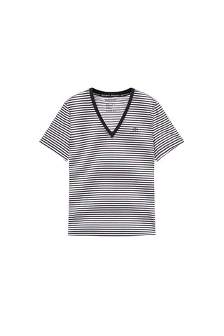 V-Neck Black And White Striped T-Shirt