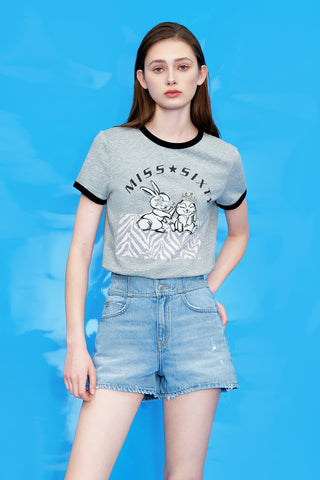 Cute Bunny Embroidered T-Shirt