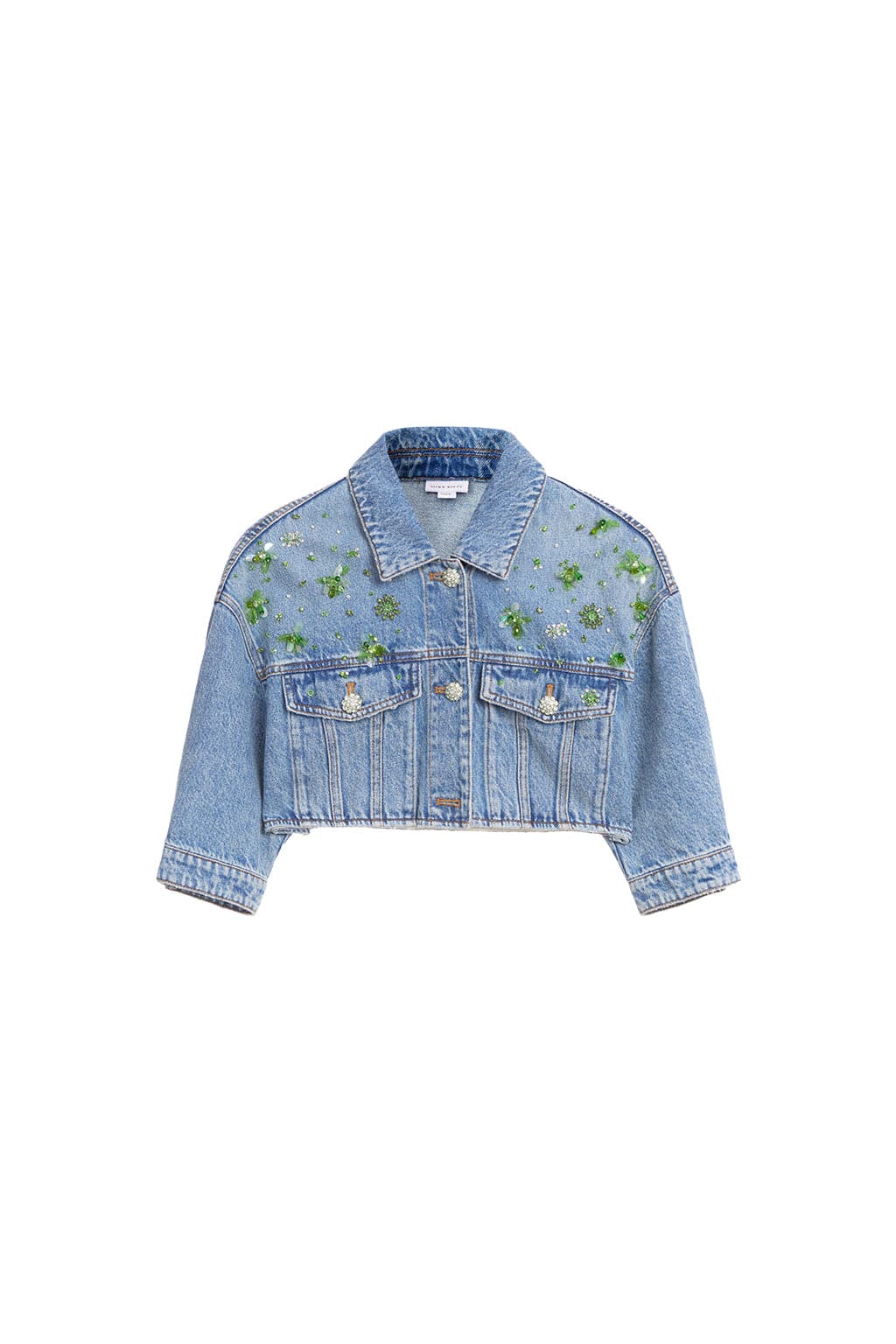 Cropped Denim Jacket With Sequined And Beaded Embellishment – MISS