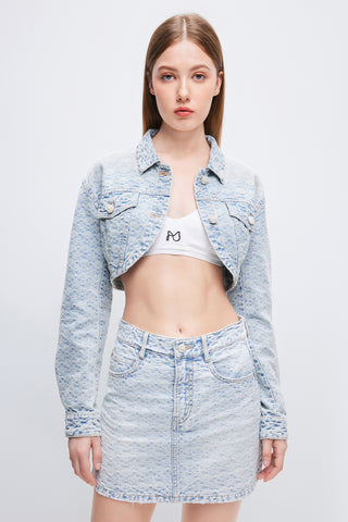 Delicate Jacquard Cropped Denim Jacket