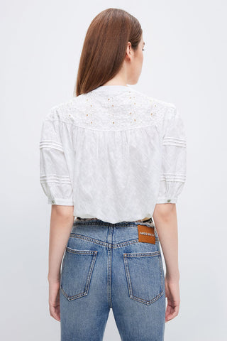 Short-Sleeves Shirt With Beaded Bow