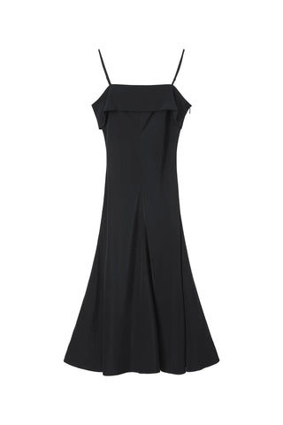Silk Suspenders Drape Black Dress