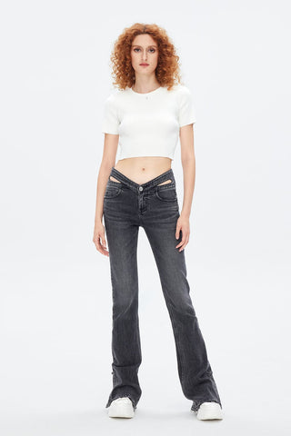 Low-Rise Bootcut Jeans With Wool Blend