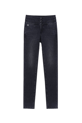 Black And Gray Cashmere High-Waist Stretch Skinny Jeans