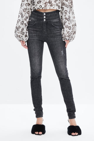 Black And Gray Stretch High Rise Skinny Jeans