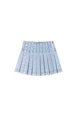 Denim Pleated Culottes With Flower Edge