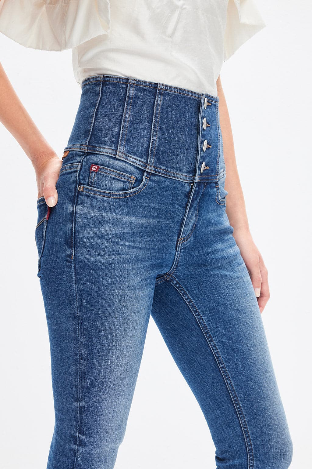 Super High Waist Blue Jeans With Four Buttons – MISS SIXTY