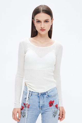 Lace-Up Stretch Wool Blend Knit Top