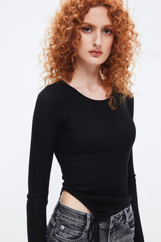 Lace-Up Stretch Wool Blend Knit Top