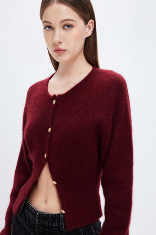 Round Neck Slim-Fit Cardigan With Gold Buttons