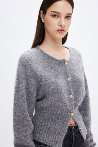 Round Neck Slim-Fit Cardigan With Gold Buttons